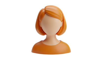 Faceless orange mannequin head with short textured hair isolated on black