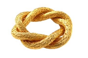 3D Render of Intricately Knotted Golden Rope, isolated on transparent background