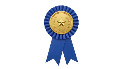 Golden award ribbon with blue and gold detailing isolated on black background