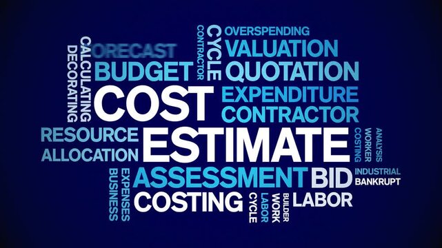 Cost Estimate animated word cloud-text design animation tag kinetic typography seamless loop.