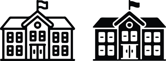 school symbol pair education building outline and solid icon