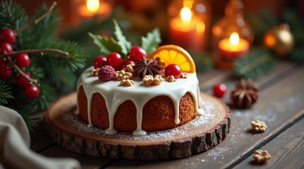chocolate cake with christmas decoration