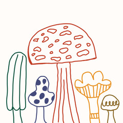 hand drawn colorful mushroom illustration