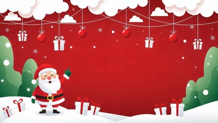 Santa claus waving in snowy forest