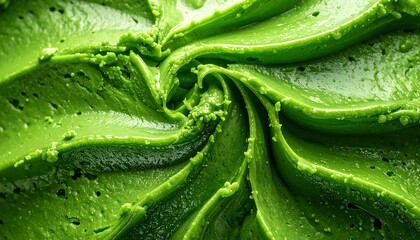 Close-up of swirled, vibrant green icing, showing texture and detail