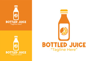 Bottled orange juice logo with vibrant citrus branding © radjarz