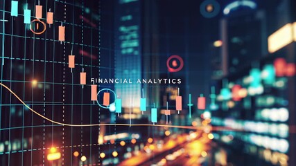 Modern urban landscape with financial analytics concept. Digitally-enhanced cityscape featuring data visualizations and financial trends. - Powered by Adobe