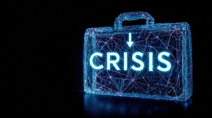 An illuminated briefcase with the word CRISIS emblazoned on its surface, a conceptual representation of financial uncertainty. ..Created with Generative AI, not depicting real subjects.