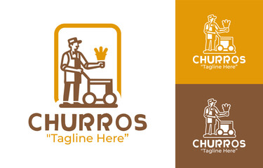 Churros dessert logo with minimalist swirl icon