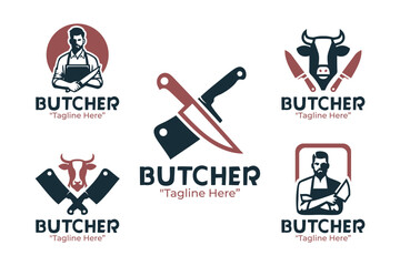 5 Butcher Logo Set Meat Shop Branding Collection