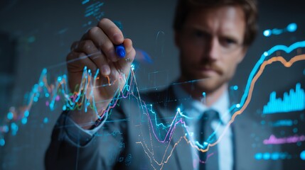 Business executive comparing AI-forecast vs actual data graphs