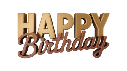 Gold and Chocolate Happy Birthday 3D Text lettering