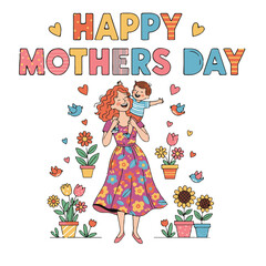 Fototapeta premium Mother’s Day Illustration – Mom and Child Love Vector