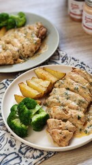 Chicken with Cream Sauce, Potatoes, and Broccoli