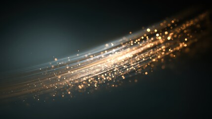 A trail of sparkling light particles sweeping diagonally across a dark gradient background Motion blur conveys movement while