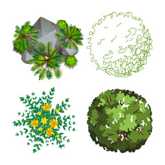 Collection of various green leafy plants and flowers in different styles and shapes on