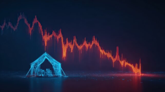 A visualized downtrend of business in the ice age, portraying financial distress with a metaphoric of an ice tent. ..Created with Generative AI, not depicting real subjects.