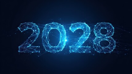 The year 2028 is represented by a network of interconnected points and lines. ..Created with Generative AI, not depicting real subjects.