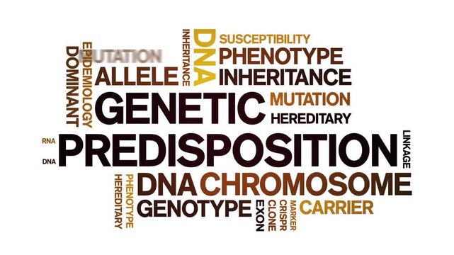 Genetic Predisposition animated word cloud-text design animation tag kinetic typography seamless loop.