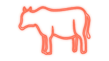 Abstract glowing red outline illustration of a stylized primal animal, resembling an ancient cave painting or tribal art, a symbolic graphic isolated on transparent background.