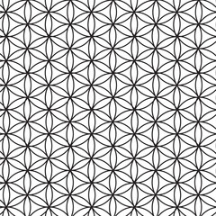 Black and white vector geometric seamless background. Mystical Flower of Life symbol. Intricate spiritual outline wallpaper texture.  pattern 3