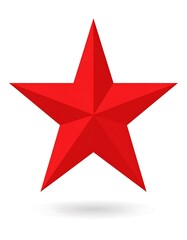 Obraz premium A vibrant red five-pointed star with a subtle shadow, set against a clean white background