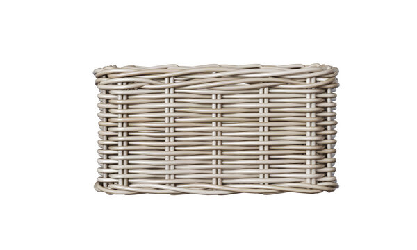 Closeup Wooden Brown woven laundry hamper or storage basket. A household object for organizing clothes and items. 3D Rendering.	
