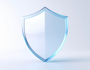 Glossy translucent Shield Icon with light blue outline and matte glass effect&mdash;modern symbol of digital security and protection.
