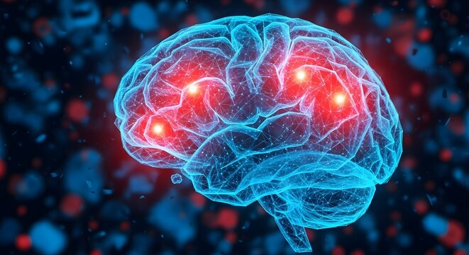 Digital human brain with glowing neural network connections representing artificial intelligence concepts - Powered by Adobe