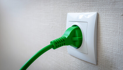 A power outlet and green plug as a symbol for the use of renewable energy