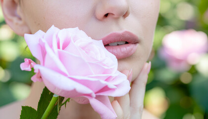 A young, beautiful woman with a rose