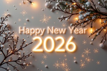 Minimalist illustrations for the New Year 2026, featuring soft color gradients, a warm atmosphere, and gently illuminated edges.