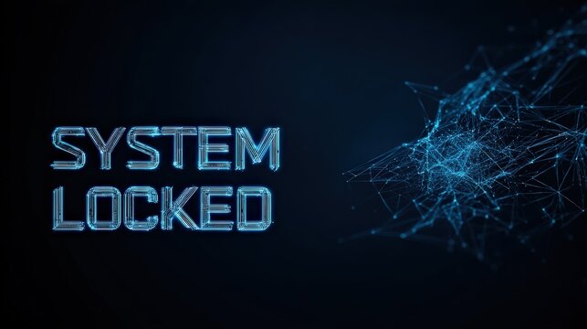 A striking visual of system security, displaying the message SYSTEM LOCKED in a futuristic aesthetic, intertwined with an abstract network. ..Created with Generative AI, not depicting real subjects. - Powered by Adobe
