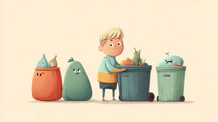 Cute cartoon characters campaign for waste separation