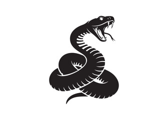 Striking Coiled Viper Snake Silhouette with Open Mouth and Fangs Vector Art