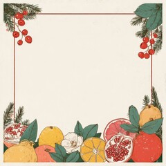 Fototapeta premium Festive fruit border illustration