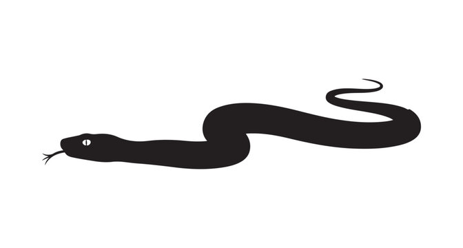 Black snake silhouette with forked tongue, isolated vector graphic icon