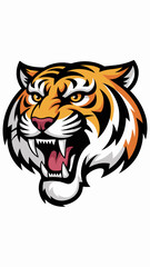 Fototapeta premium Roaring Tiger Mascot Head Vector Illustration Displaying Aggression, Power, and Ferocity in an Energetic Graphic Design for Sports Teams, Branding, and Competitive Marketing Materials, Ideal for Gamin