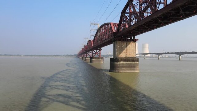Aerial View of Historic Hardinge Bridge Over Padma River in Bangladesh