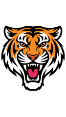 Fototapeta premium Roaring Tiger Mascot Head Displaying Aggression with Fierce Expression, Showcasing Courage, Determination, and Power in a Striking Illustration for Sports Team, Emblem, or Business Branding with Bold