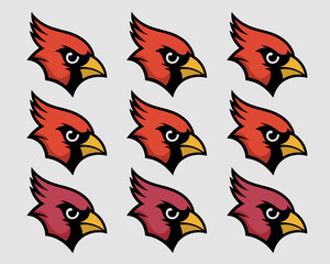 Cardinal Bird Heads Repeating Pattern Illustration for Sports Team Mascot Imagery, Graphic Design Projects, Modern Branding, Education Materials, Marketing Content, and Logo Design Inspiration with Bo