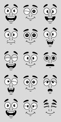 Cartoon Faces Expressing Emotions Collage in Black and White: A Variety of Facial Expressions for Educational Materials, Presentations, and Children's Illustrations, Perfect for Digital Design, Animat