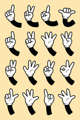 Cartoon Hands Gesturing Numbers from One to Five - Animated Arms Counting Upward on Beige Background - Graphic Design Resource for Teaching, Education, and Children's Illustration Projects and Present