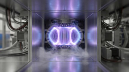 Futuristic fusion reactor core with glowing toroidal magnetic plasma