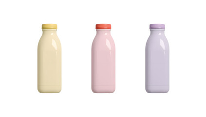 Pastel Plastic Bottle Mockup Set (Cream, Pink & Purple) with Caps &ndash; Minimal Packaging