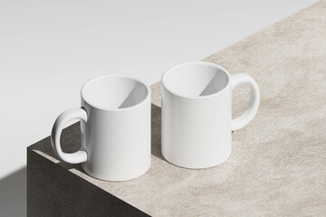 Two Empty Ceramic Mugs Mockup in Natural Light