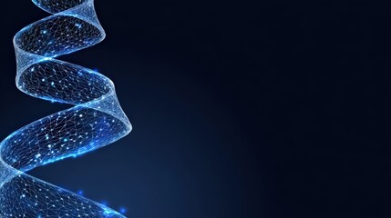 A glowing DNA double helix structure against a dark blue background symbolizes the essence of genetic data, research. ..Created with Generative AI, not depicting real subjects.