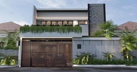 Contemporary Minimalist House Exterior with Green Wall and Modern Gate