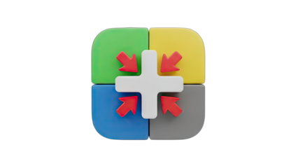 Four Color Square Divided Into Four Quadrants With White Plus Symbol And Red Arrows Pointing Inward On Transparent Background