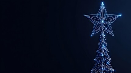 A captivating Christmas tree topper composed of intricate wireframe design, it symbolizes hope and celebration against a stark blue backdrop. ..Created with Generative AI, not depicting real subjects.
